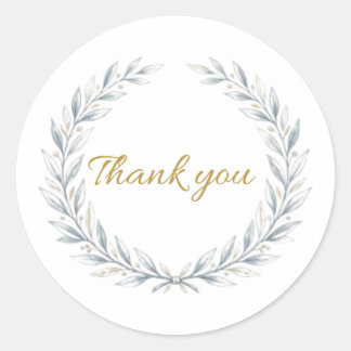 Botanical Wedding Thank You Sticker, Dusty Blue Classic Round Sticker