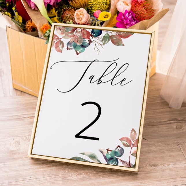 Botanical Wedding | Woodland Fall Berries & Leaves Table Number (Creator Uploaded)