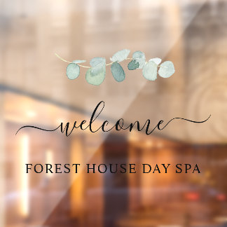 Botanical Welcome Elegant Script Window Cling