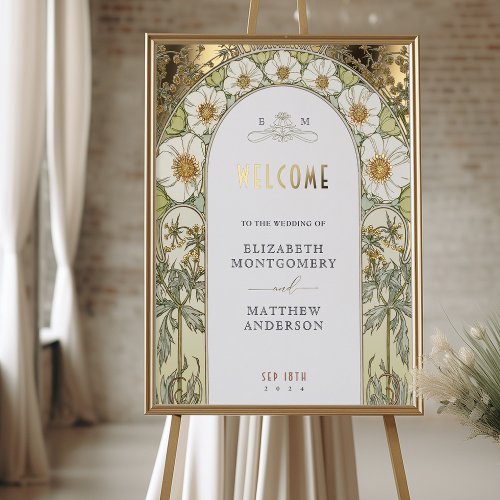 Botanical Welcome Wedding Sign with Gold Magnolia