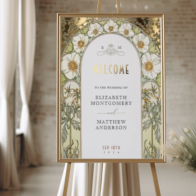 Botanical Welcome Wedding Sign with Gold Magnolia | Zazzle