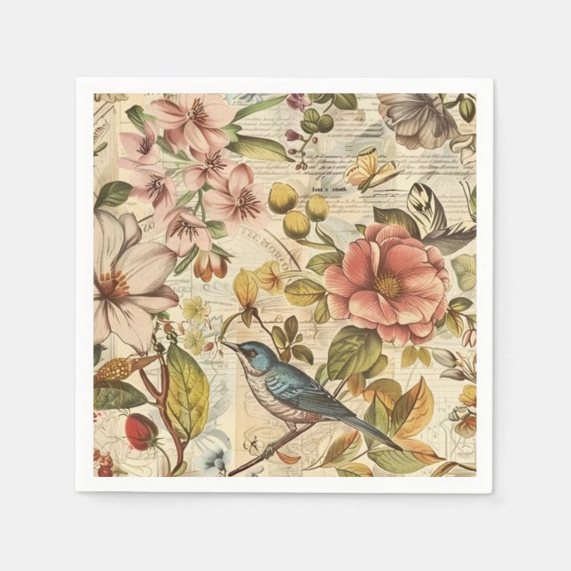 Botanical Whimsy Collage Scrapbook Paper Napkins (Front)