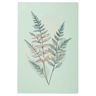 Botanical Whisper Minimal Line Flora Metal Print