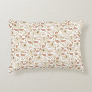 Botanical White Beige Lily Floral Pattern Accent Pillow