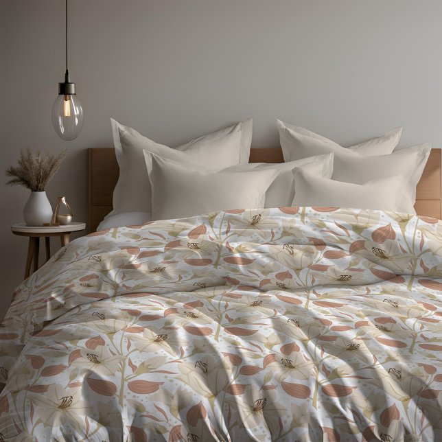 Botanical White Beige Lily Floral Pattern   Duvet Cover (Creator Uploaded)