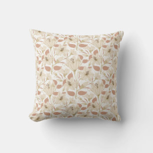 Botanical White Beige Lily Floral Pattern Throw Pillow