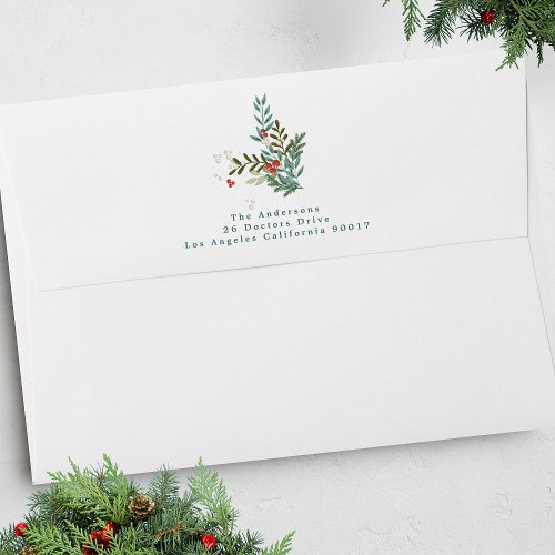 Botanical White Christmas Classic Return Address Envelope
