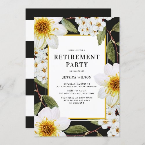 Botanical White Dahlias  Spireas Retirement Party Invitation