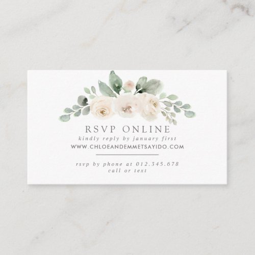 Botanical White Floral Wedding Website RSVP Enclosure Card