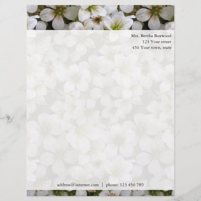 Botanical White Flowers Custom Address Letterhead (Front)
