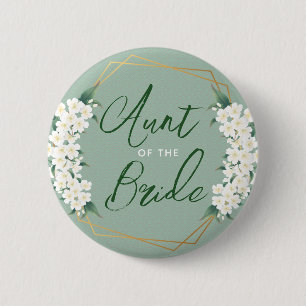 Botanical White Flowers on Green Aunt of Bride Button