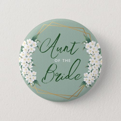 Botanical White Flowers on Green Aunt of Bride Button