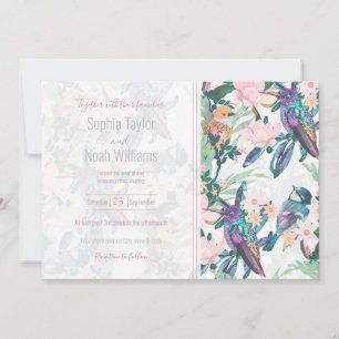 Botanical White Garden Flowers and Birds