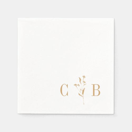 Botanical White Gold Monogram Initial Wedding Napkins
