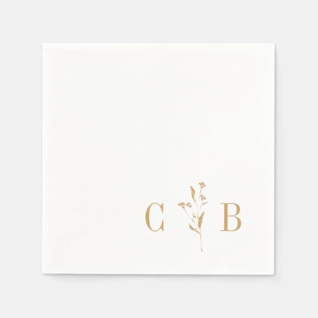 Botanical White Gold Monogram Initial Wedding Napkins (Front)
