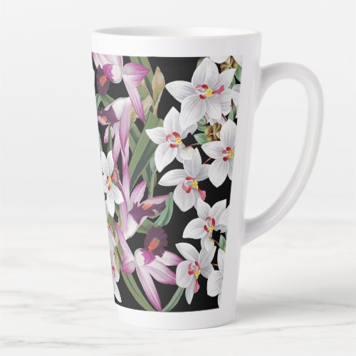 Botanical White Lavender Orchid Flowers Latte Mug