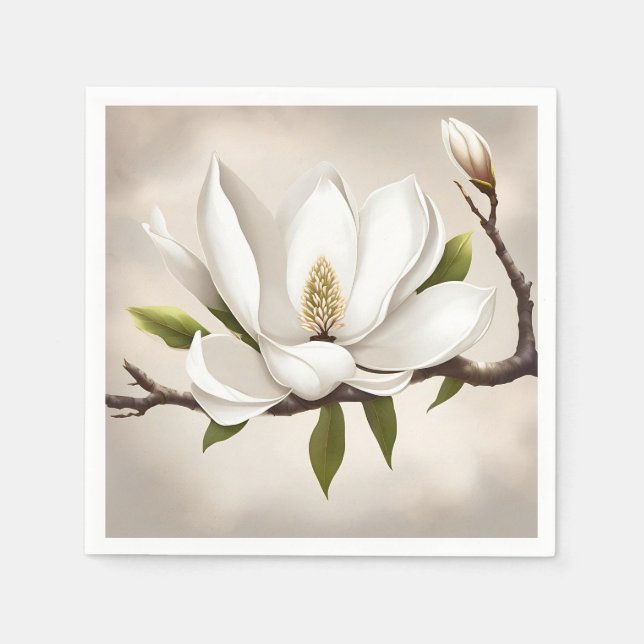 Botanical White Magnolia Napkins (Front)