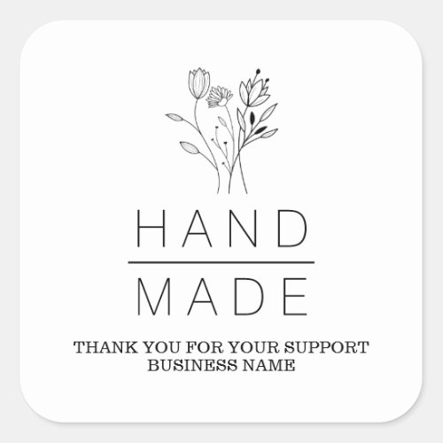 Botanical White Minimalist Handmade Business Square Sticker