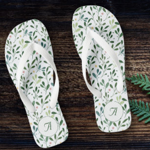 Botanical white pattern leaves flower name flip flops