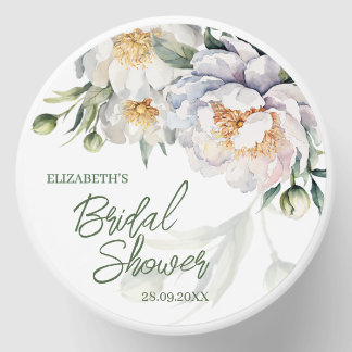 Botanical White Peony Script Bridal Shower Soy Mini Candle Favors
