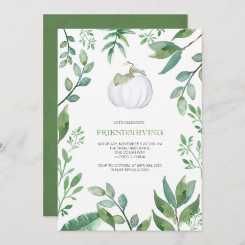 Botanical White Pumpkin Greenery Friendsgiving Invitation