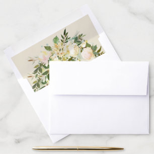 Botanical White Rose Elegant Wedding Chic Envelope Liner