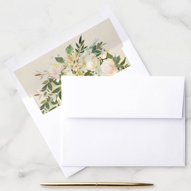Botanical White Rose Elegant Wedding Chic Envelope Liner (Desk)