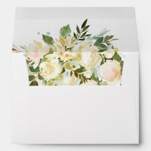 Botanical White Rose Wedding Elegant Chic Envelope