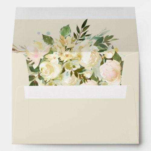 Botanical White Rose Wedding Elegant Chic Envelope