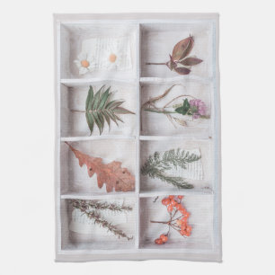Botanical White Shadow Box, Flowers Leaves Ferns Kitchen Towel