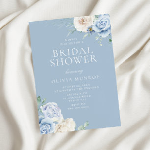 Botanical White & Sky Blue Floral Bridal Shower Invitation