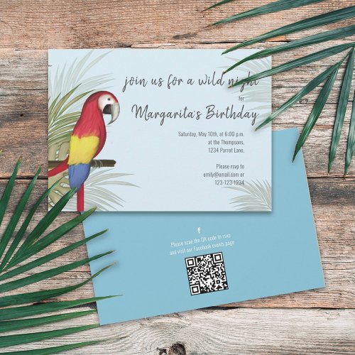 Botanical Wild Birthday Bird QR Code Social Media Invitation