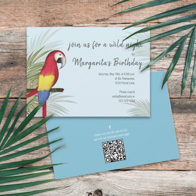 Botanical Wild Birthday Bird QR Code Social Media Invitation (Creator Uploaded)