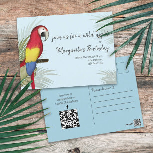 Botanical Wild Birthday Bird QR Code Social Media Postcard
