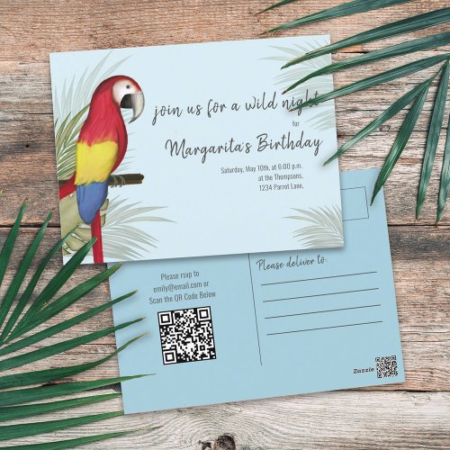 Botanical Wild Birthday Bird QR Code Social Media  Postcard