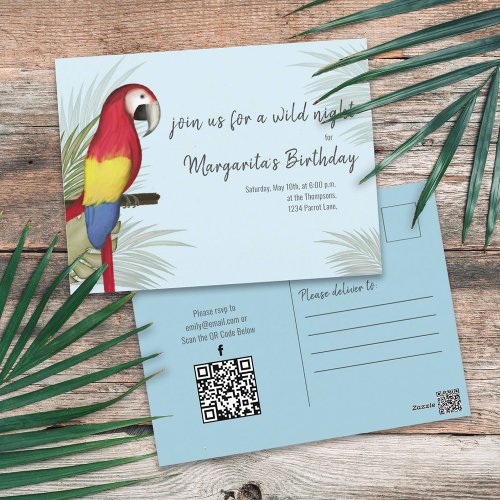 Botanical Wild Birthday Bird QR Code Social Media Postcard