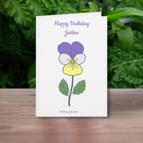 Botanical Wild Pansy Pastel Flower Birthday Card 