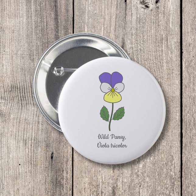 Botanical Wild Pansy Pastel Flower  Button (Botanical Wild Pansy Button)