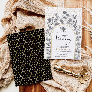 Botanical Wildflower Bee Honeycomb Bridal Shower Invitation