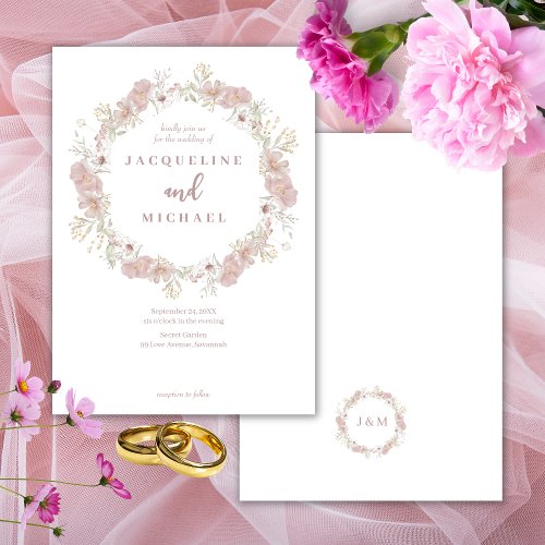 Botanical Wildflower Blush Dusty Rose Wedding  Invitation