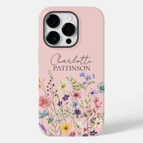 Botanical Wildflower Custom Name Blush Pink  Case_Mate iPhone 14 Pro Case