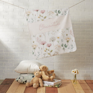 Botanical Wildflower Custom Name Dusty Pink Sage Baby Blanket