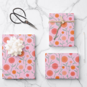 Botanical Wildflower Dandelion Pink Pattern Wrapping Paper Sheets
