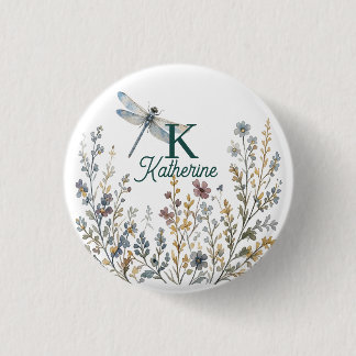 Botanical Wildflower Dragonfly Monogram Canvas Tot Button