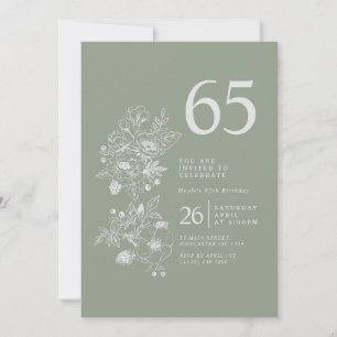 Botanical Wildflower Dusty Blue 65th Birthday Invitation