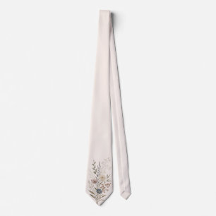 Botanical Wildflower Embroidered-Style Ivory Neck Tie