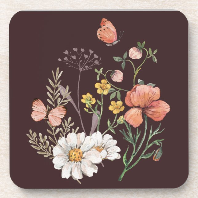 Botanical Wildflower Flower Boho  Beverage Coaster (Front)