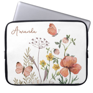 Botanical Wildflower Flower Boho Monogram Laptop Sleeve