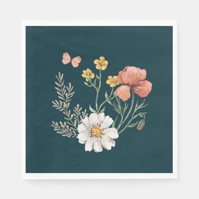 Botanical Wildflower Flower Boho  Napkins (Front)