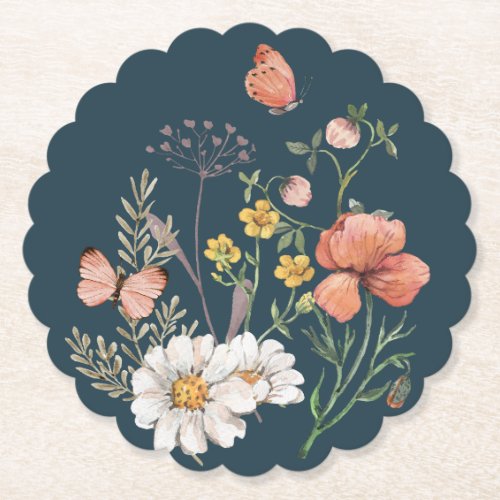 Botanical Wildflower Flower Boho  Paper Coaster